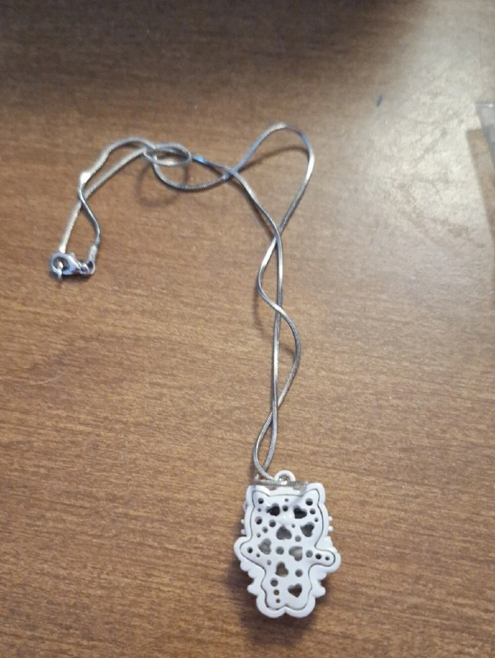 Hello Kitty White Enamel Pendant Necklace with Pink Crystal Accents